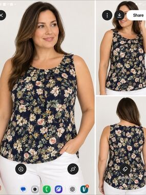 Roz & Ali Navy Floral Sleeveless Tank